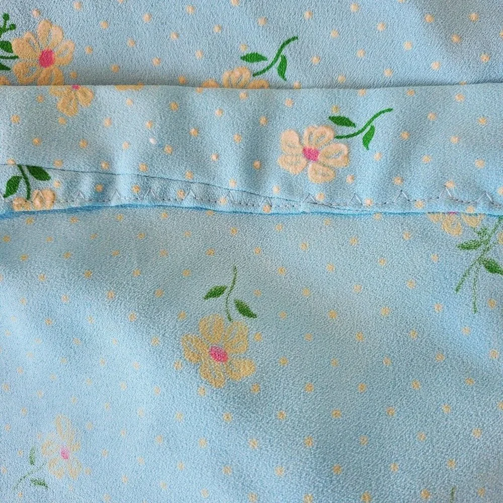VTG Prairie Maxi‎ Dress Floral Flocked Blue Lace Puff Sleeve 1970s Coquette Sz L